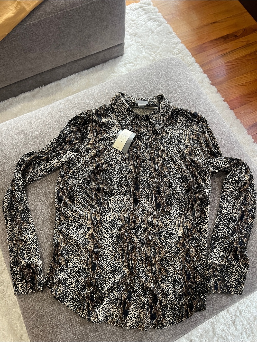 Ann Taylor Animal Print Button-Down Blouse - Black, Brown & Cream